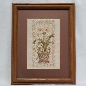 Lilies In A Pot Completed Framed Cross Stitch